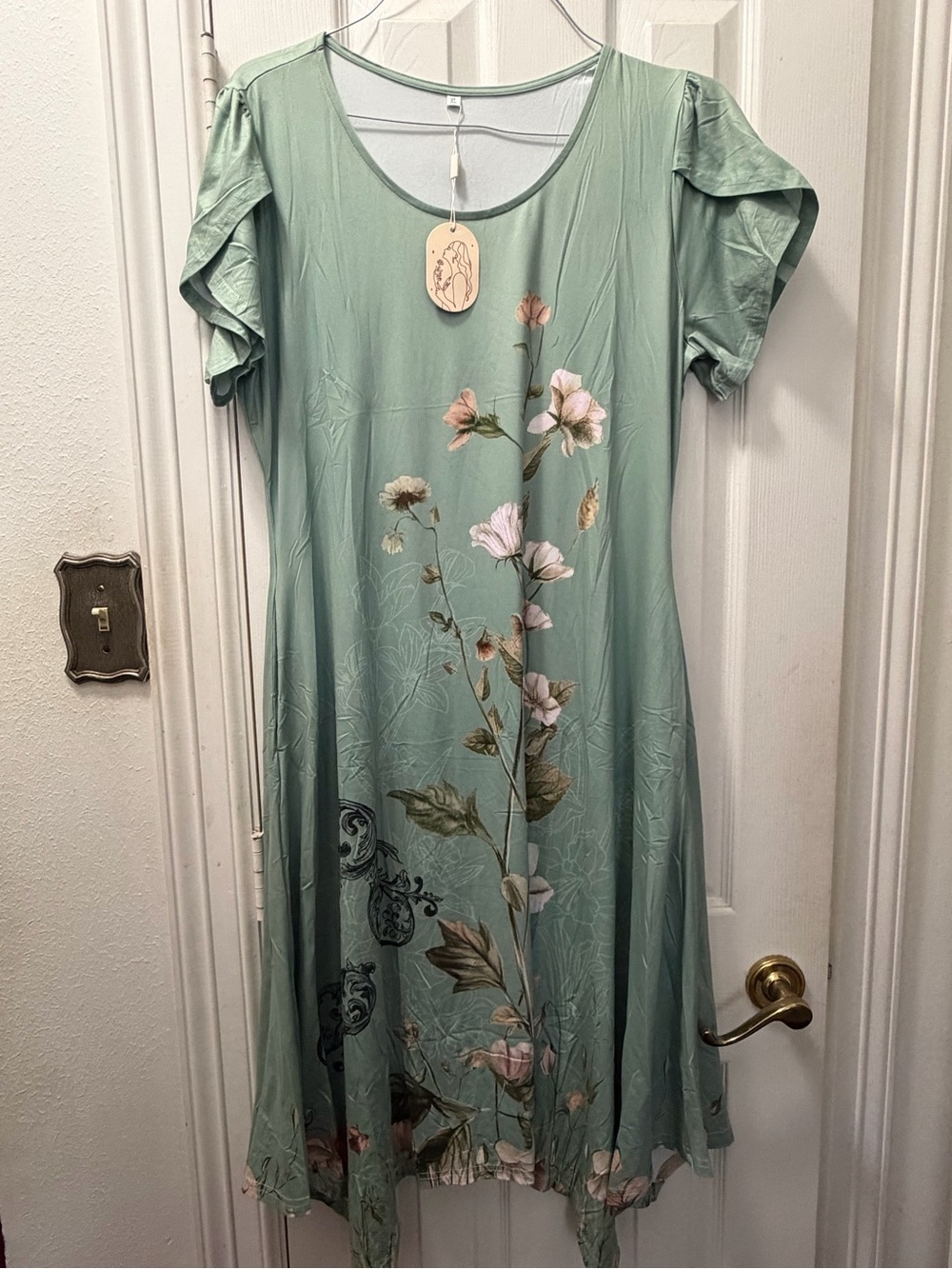 Sage Green Floral Scoop Neck Women's Dress